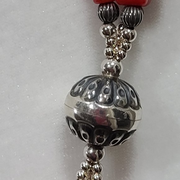 CAROLYN POLLACK Triple Strand Natural Red Coral Nugget .925 Native Pearl Beads - Picture 11 of 12